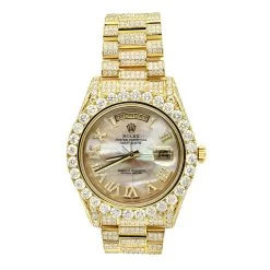 Gold Oyster Perpetual Iced Out Rolex Diamond Watch For Men 20ct