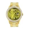 18K Gold Rolex Oyster Perpetual Diamond Watch For Men 3.65ct Green MOP DIal