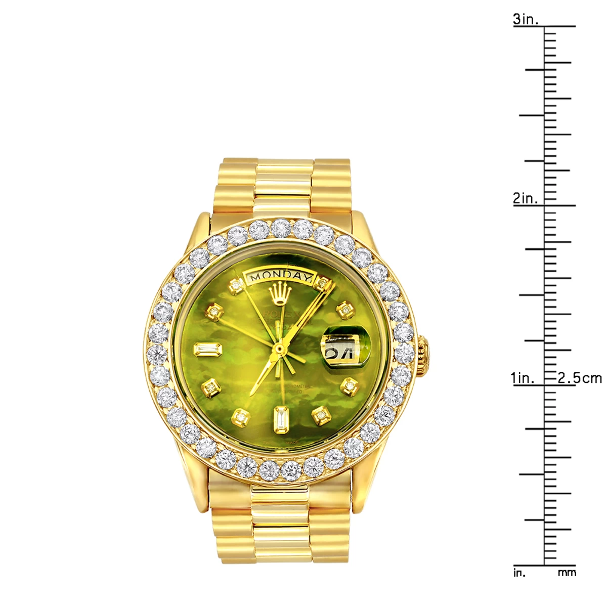 18K Gold Rolex Oyster Perpetual Diamond Watch For Men 3.65ct Green MOP DIal 4 18K Gold Rolex Oyster Perpetual Diamond Watch For Men 3.65ct Green MOP DIal - Image 4