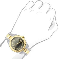 41mm Gold Rolex Oyster Perpetual Diamond Watch For Men 7.5ct Two Tone Green Dial -Watch Store 18k gold rolex oyster perpetual diamond watch for men 75ct two tone bod