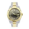 41mm Gold Rolex Oyster Perpetual Diamond Watch For Men 7.5ct Two Tone Green Dial