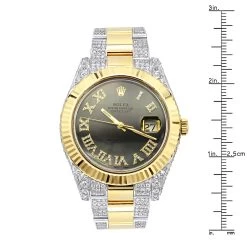 41mm Gold Rolex Oyster Perpetual Diamond Watch For Men 7.5ct Two Tone Green Dial -Watch Store 18k gold rolex oyster perpetual diamond watch for men 75ct two tone ruler