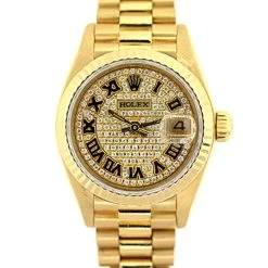 18K Gold Rolex Presidential Datejust Diamond Watch For Women 2ct