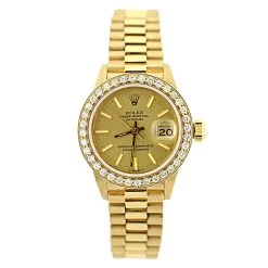Ladies 18K Gold Rolex Presidential Datejust 26mm Diamond Watch Champagne Dial 1.2ct