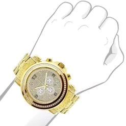 18k Yellow Gold Pltd Fully Iced Out Large Men's Diamond Watch Luxurman Escalade 48mm 3.5ct -Watch Store 18k yellow gold pltd oversized mens diamond watch fully iced out luxurman escalade 35ct 968854 bod