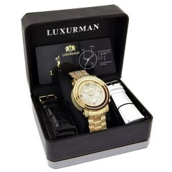 18k Yellow Gold Pltd Fully Iced Out Large Men's Diamond Watch Luxurman Escalade 48mm 3.5ct -Watch Store 18k yellow gold pltd oversized mens diamond watch fully iced out luxurman escalade 35ct 968854 box