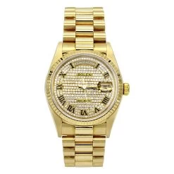 18K Gold Rolex President Diamond Watch For Men 1ct 36mm