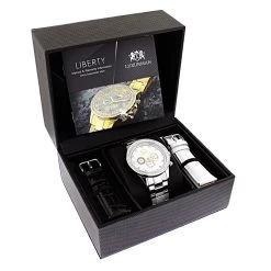 2 Carat Two Tone Men's Diamond Luxurman Liberty Watch W Swiss Movement -Watch Store 2 carat two tone mens diamond luxurman liberty watch w swiss movement box