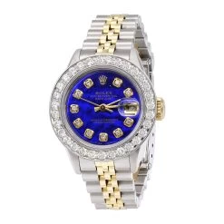 1.7 Carat 26mm Rolex Datejust Ladies Diamond Bezel Watch 179173 Blue Dial