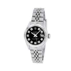 Women's Diamond Watch Rolex Datejust 26mm Black Dial W00412