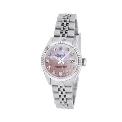 Women's Diamond Rolex Datejust 26mm Watch Pink Mother Of Pearl Dial Jubilee Bracelet