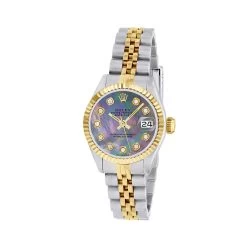 Women's Diamond Watch Rolex Datejust Gold 26mm Black Dial W00303