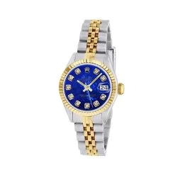 Women's Diamond Watch Rolex Datejust Gold 26mm Blue Dial W00306