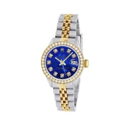 Women's Diamond Watch Rolex Datejust Gold 26mm Blue Dial W00326