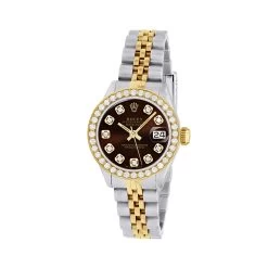 Women's Diamond Watch Rolex Datejust Yellow Gold 26mm Red Dial W01180