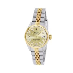 Women's Diamond Watch Rolex Datejust Yellow Gold 26mm Champagne Dial W00882