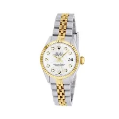 Women's Diamond Watch Rolex Datejust Gold 26mm White Dial W00302