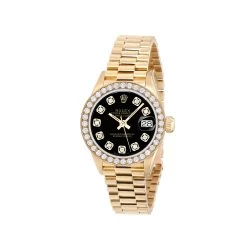 Women's Diamond Watch Rolex Datejust 18K Gold 26mm Black Dial