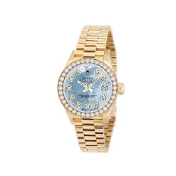 Women's Diamond Watch Rolex Datejust 18K Gold 26mm Blue Dial W00147