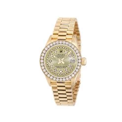 Women's Diamond Watch Rolex Datejust 18K Gold 26mm Champagne Dial W00141