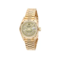 Women's Diamond Watch Rolex Datejust 18K Gold 26mm Champagne Dial