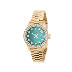 Women's Diamond Watch Rolex Datejust 18K Gold 26mm Green Dial