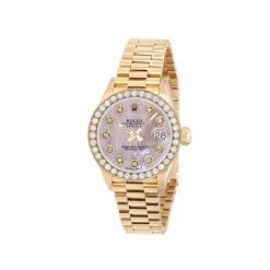 Women's Diamond Watch Rolex Datejust 18K Gold 26mm Pink Dial W00181