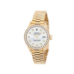 Women's Diamond Watch Rolex Datejust 18K Gold 26mm Silver Tone Dial W00235