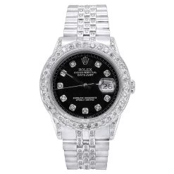 36mm Men's Diamond 4.25 Carat Rolex Datejust Watch Oyster Perpetual Black Dial