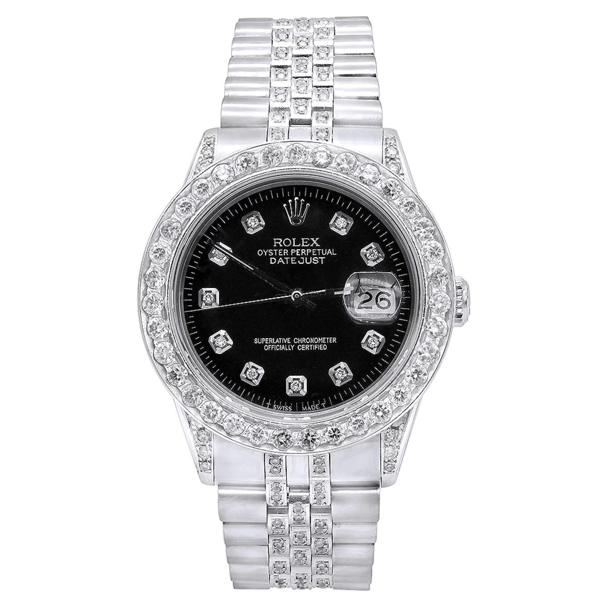 36mm Men's Diamond 4.25 Carat Rolex Datejust Watch Oyster Perpetual Black Dial 1 36mm Men's Diamond 4.25 Carat Rolex Datejust Watch Oyster Perpetual Black Dial