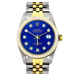 36mm Rolex Datejust Men's Diamond Watch Stainless Steel Yellow Gold Blue Dial -Watch Store 36mm rolex datejust mens diamond watch stainless steel and 18k gold blue dial 2ct