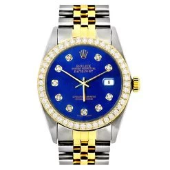 36mm Rolex Datejust Men's Diamond Watch Stainless Steel Yellow Gold Blue Dial -Watch Store 36mm rolex datejust mens diamond watch stainless steel and 18k gold blue dial 3ct