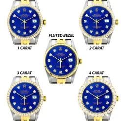 36mm Rolex Datejust Men's Diamond Watch Stainless Steel Yellow Gold Blue Dial -Watch Store 36mm rolex datejust mens diamond watch stainless steel and 18k gold blue dial allbezels