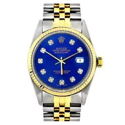36mm Rolex Datejust Men's Diamond Watch Stainless Steel Yellow Gold Blue Dial