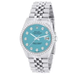 Watch Store 28 Diamond Rolex Watch For Men Datejust 36mm Diamond Bezel Jubilee Bracelet Cyan Dial