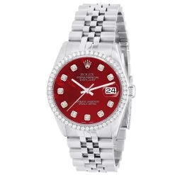 Men's Diamond Watch Rolex Datejust 36mm Jubilee Bracelet Red Dial