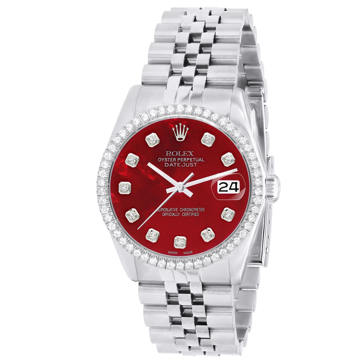 Men's Diamond Watch Rolex Datejust 36mm Jubilee Bracelet Red Dial 1 Men's Diamond Watch Rolex Datejust 36mm Jubilee Bracelet Red Dial