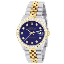 Men's Gold Diamond Watch Rolex Datejust 36mm Jubilee Bracelet Blue Dial Yellow Gold And Stainless Steel