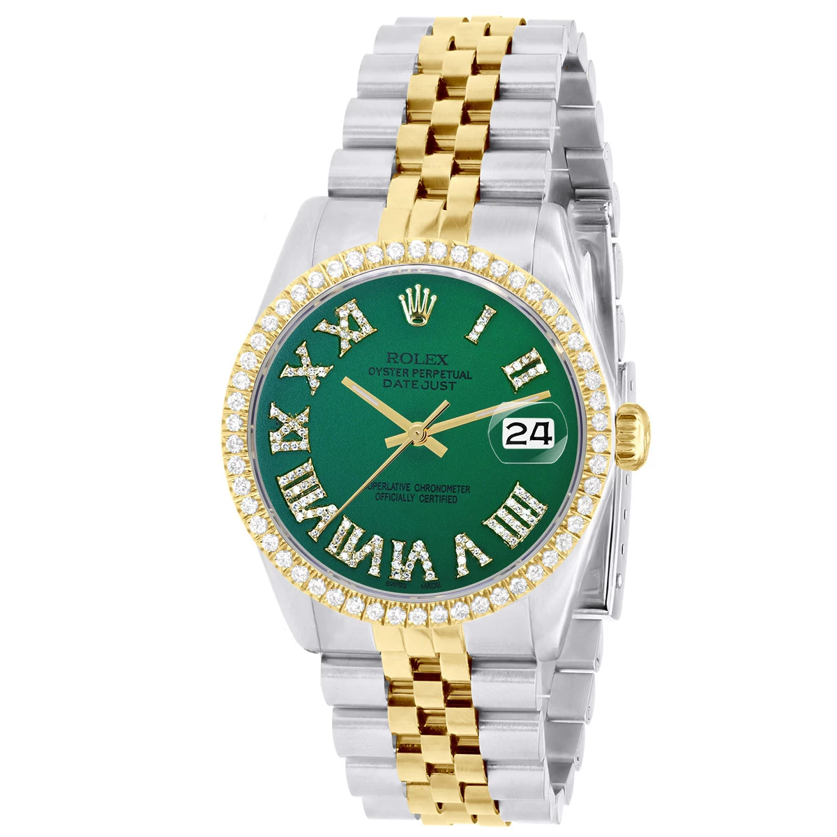Men's Diamond Watch Rolex Datejust Yellow Gold 36mm Green Dial W00995 1 Men's Diamond Watch Rolex Datejust Yellow Gold 36mm Green Dial W00995