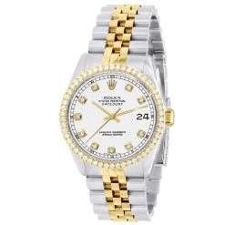 Men's Diamond Watch Rolex Datejust Gold 36mm White Dial W00445