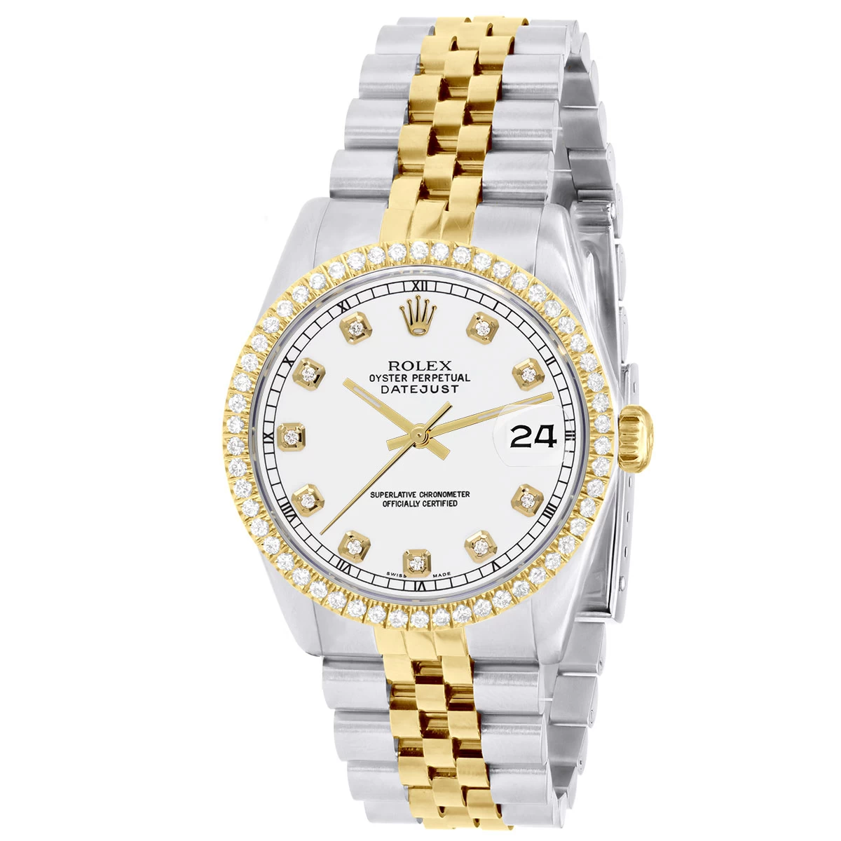 Men's Diamond Watch Rolex Datejust Gold 36mm White Dial W00445 1 Men's Diamond Watch Rolex Datejust Gold 36mm White Dial W00445
