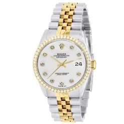 Men's Diamond Watch Rolex Datejust Gold 36mm White Dial W00484