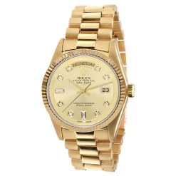 Men's Gold Diamond Rolex Watch Day-Date 36mm President Bracelet Champagne Dial