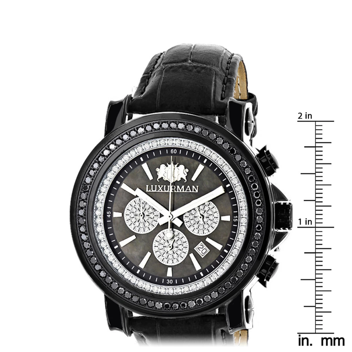 3ct Large Men's Black Diamond Watch MOP Dial W Chronograph Luxurman Escalade 5 3ct Large Men's Black Diamond Watch MOP Dial W Chronograph Luxurman Escalade - Image 5
