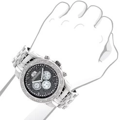 Large 46mm Affordable Real Diamond Watch For Men Luxurman Raptor 0.25ct Steel Band -Watch Store affordable real diamond watch for men luxurman raptor 025ct steel band 46mm 968215 bod