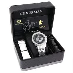 Large 46mm Affordable Real Diamond Watch For Men Luxurman Raptor 0.25ct Steel Band -Watch Store affordable real diamond watch for men luxurman raptor 025ct steel band 46mm 968215 box