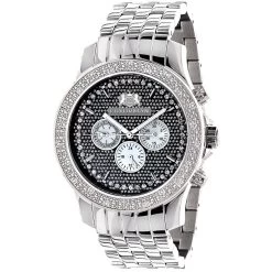Large 46mm Affordable Real Diamond Watch For Men Luxurman Raptor 0.25ct Steel Band