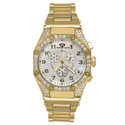 Aqua Master Yellow Tone 4.50ct Men's Diamond Watch Octagon