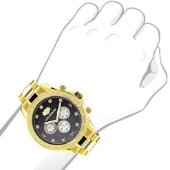 Black Dial Yellow Gold Plated Luxurman Diamond Watch For Men 0.2ct New 7 Black Dial Yellow Gold Plated Luxurman Diamond Watch For Men 0.2ct New -Watch Store black dial yellow gold plated luxurman diamond watch for men 02ct new 3
