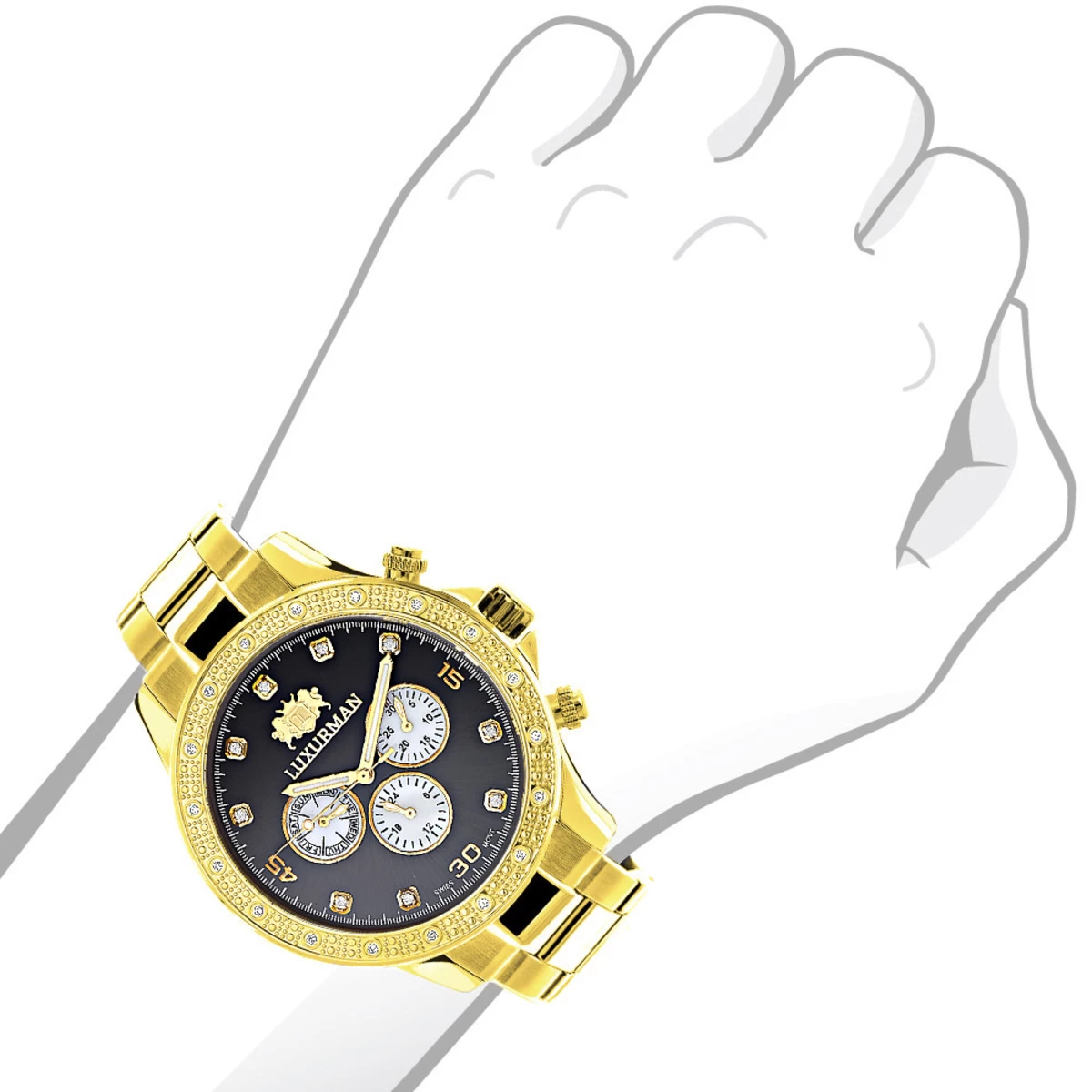 Black Dial Yellow Gold Plated Luxurman Diamond Watch For Men 0.2ct New 3 Black Dial Yellow Gold Plated Luxurman Diamond Watch For Men 0.2ct New - Image 3